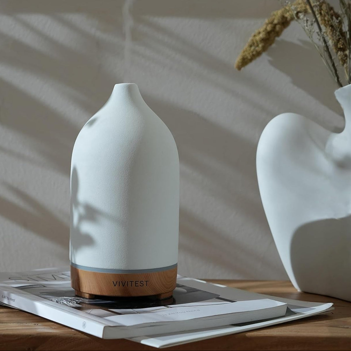 200ML Handmade Ceramic Essential Oil Diffuser | Ultrasonic Aromatherapy Diffuser for Home | 9 Color LED Lights | Waterless Auto-Off | Quiet Stone Diffuser for Bedroom Office